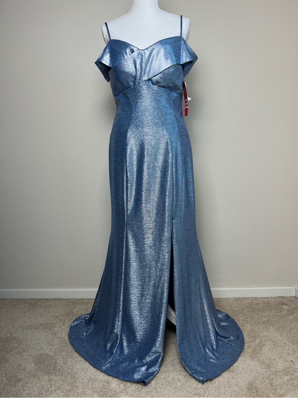 Metallic Blue Evening Gown Size 12 Mermaid Prom Formal Dress Wedding Guest‎